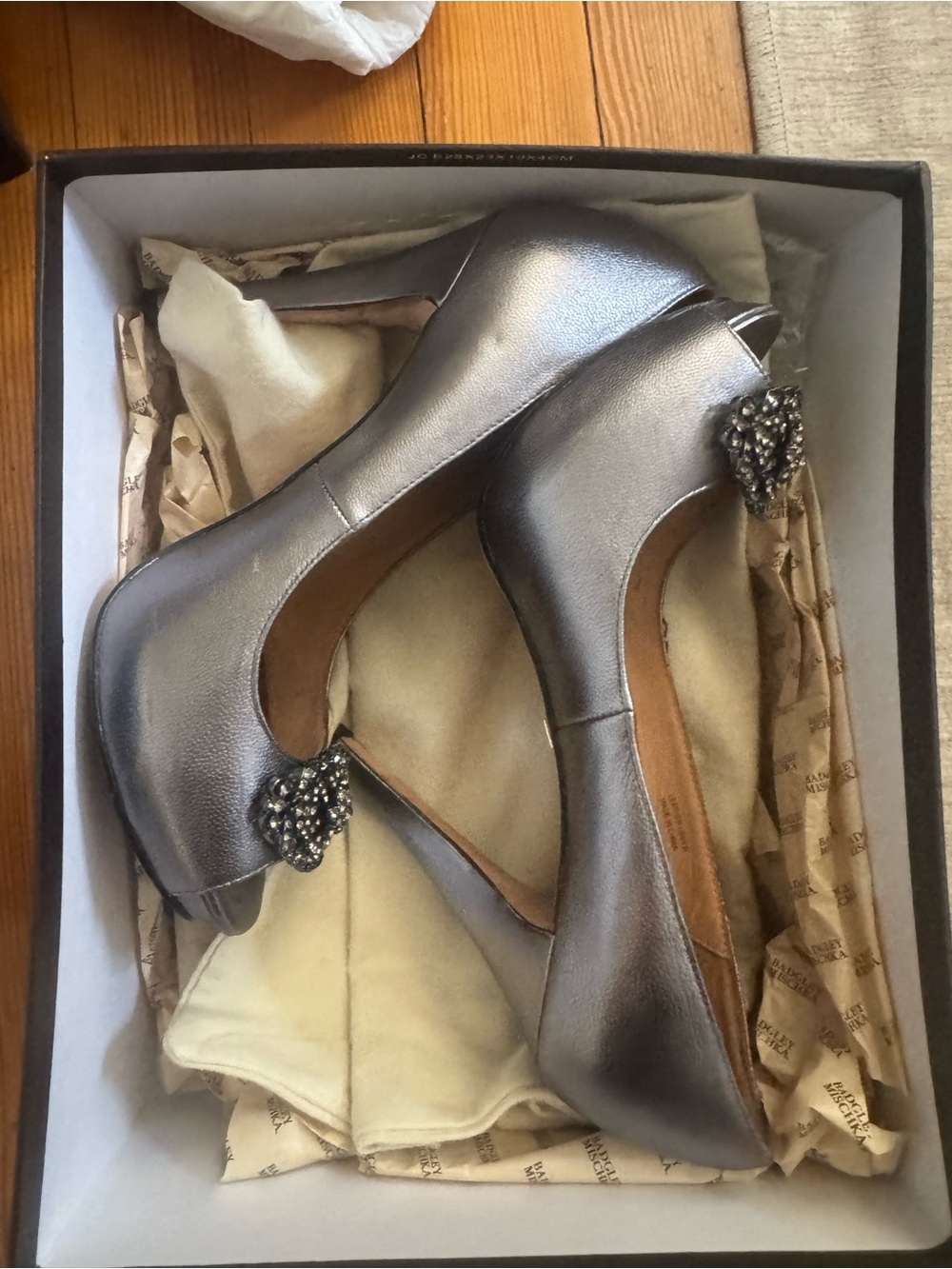 Badgley Mischka Pewter Metallic Crystal-Embellished Pumps